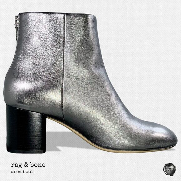RAG & BONE DREA METALLIC NAPPA LEATHER ANKLE BOOT IN GUNMETAL NIB - Picture 5 of 15